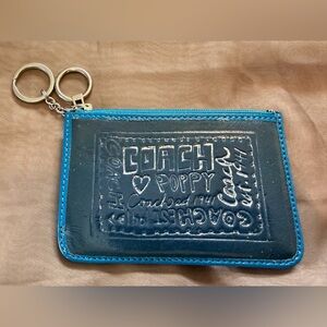 Coach Poppy Blue Leather Keychain Pouch